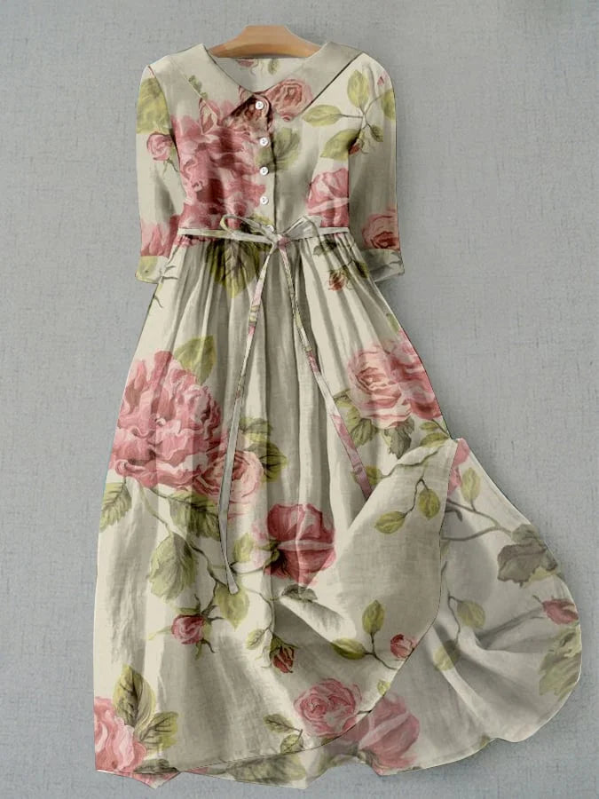 Liorae™ | Vintage rose dress with A-line cut and rose-tinted fabric