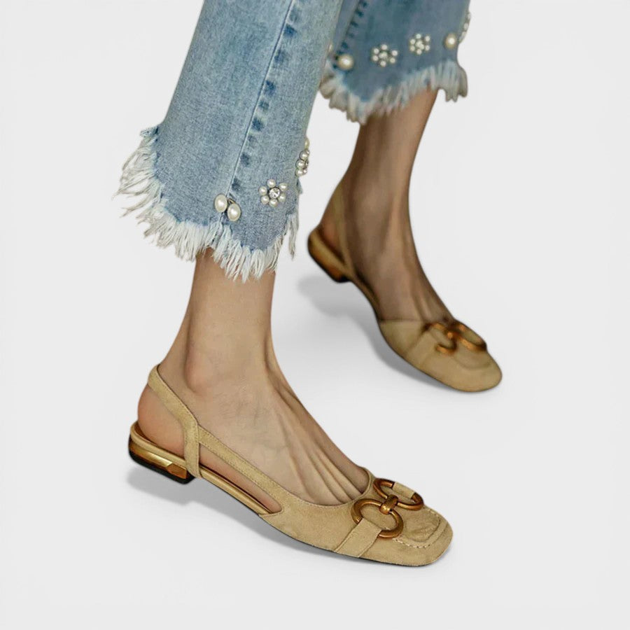 Adjustable orthopaedic sandals in beige and dark navy with supportive straps and cushioned footbed