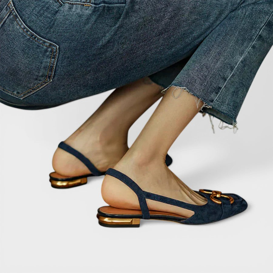 Adjustable orthopaedic sandals in beige and dark navy with supportive straps and cushioned footbed