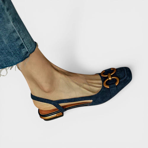 Adjustable orthopaedic sandals in beige and dark navy with supportive straps and cushioned footbed