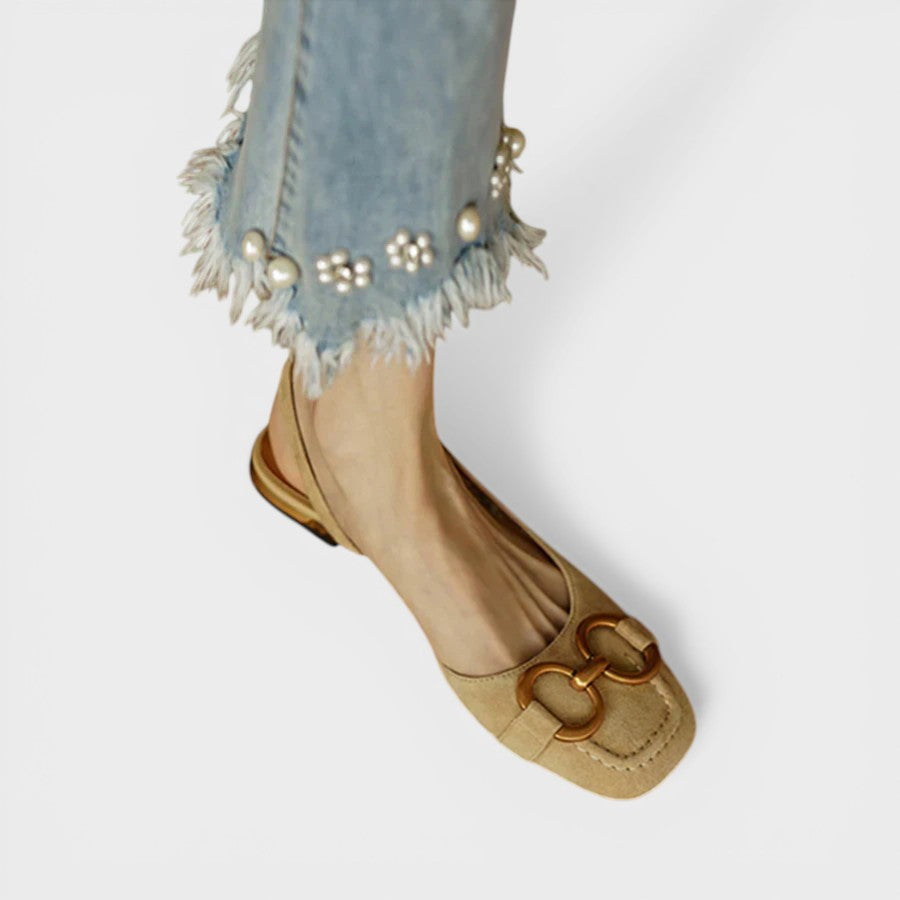 Adjustable orthopaedic sandals in beige and dark navy with supportive straps and cushioned footbed