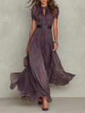 Flavia | Elegant long violet dress with a drop neckline and lace