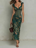 GIORGIA™ | Long Floral Striped Dress with Retro Lace Trim