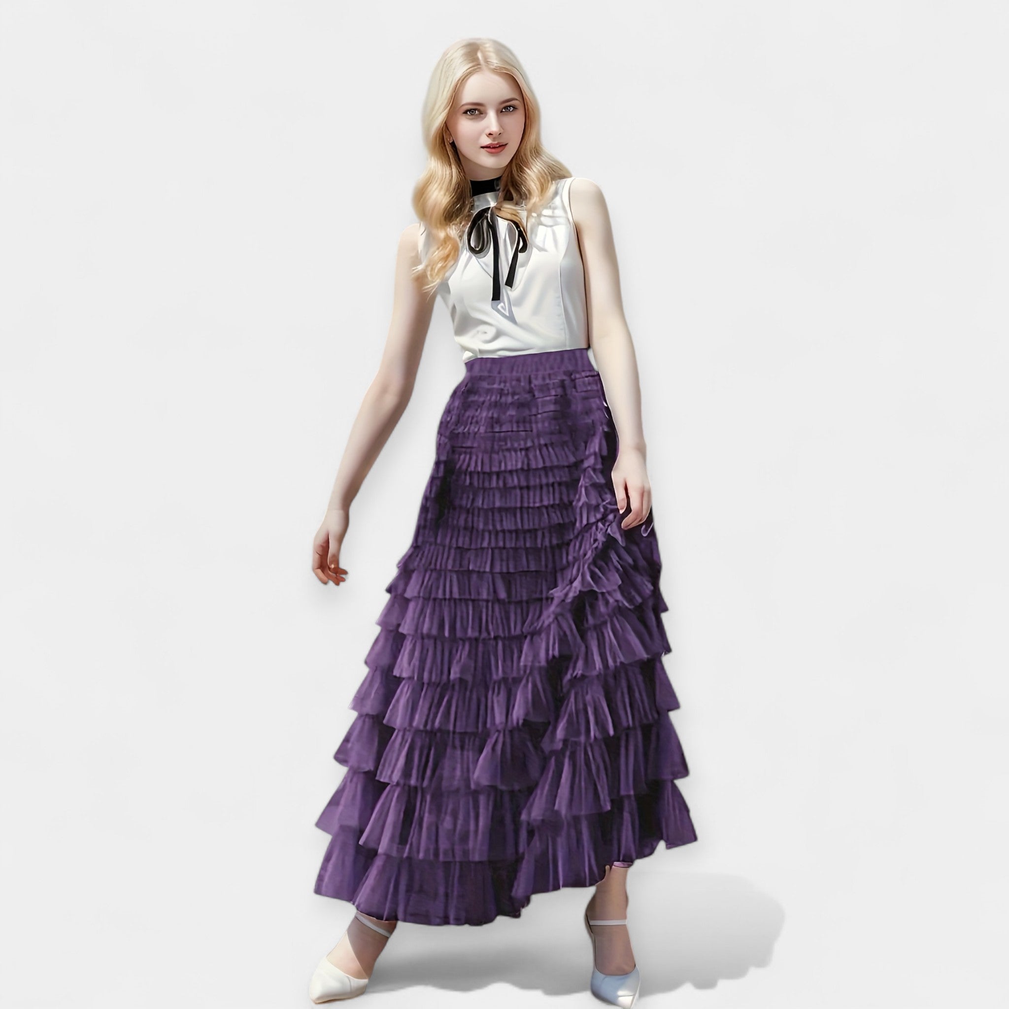 Floaty layered midi skirt in red with a full A-line silhouette and high waist