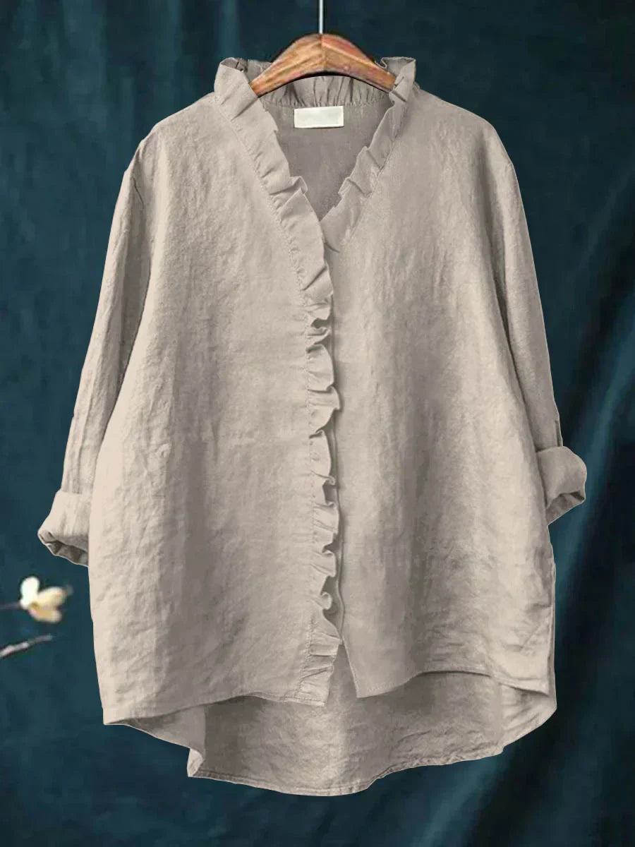 Floaty loose blouse with a feminine frill neckline detail in a relaxed everyday silhouette