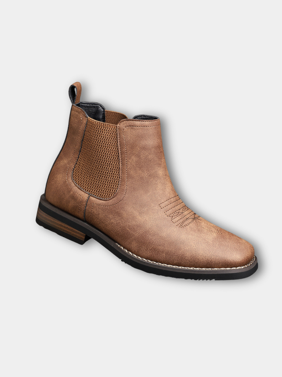 Men's brown smart Chelsea boots with elastic side panels and a sturdy structured sole