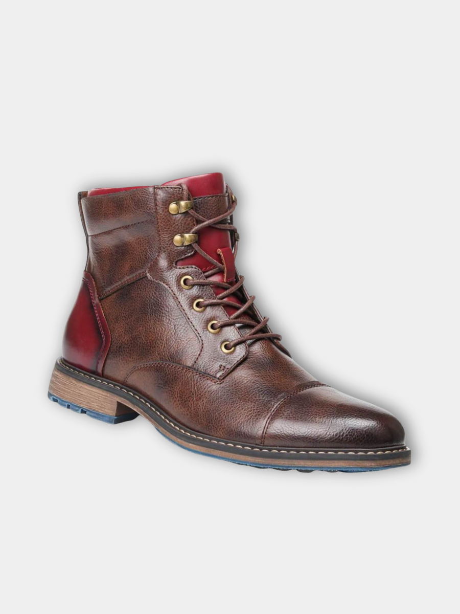 Men's brown Oxford-style boots with a structured upper and classic lace-up detailing