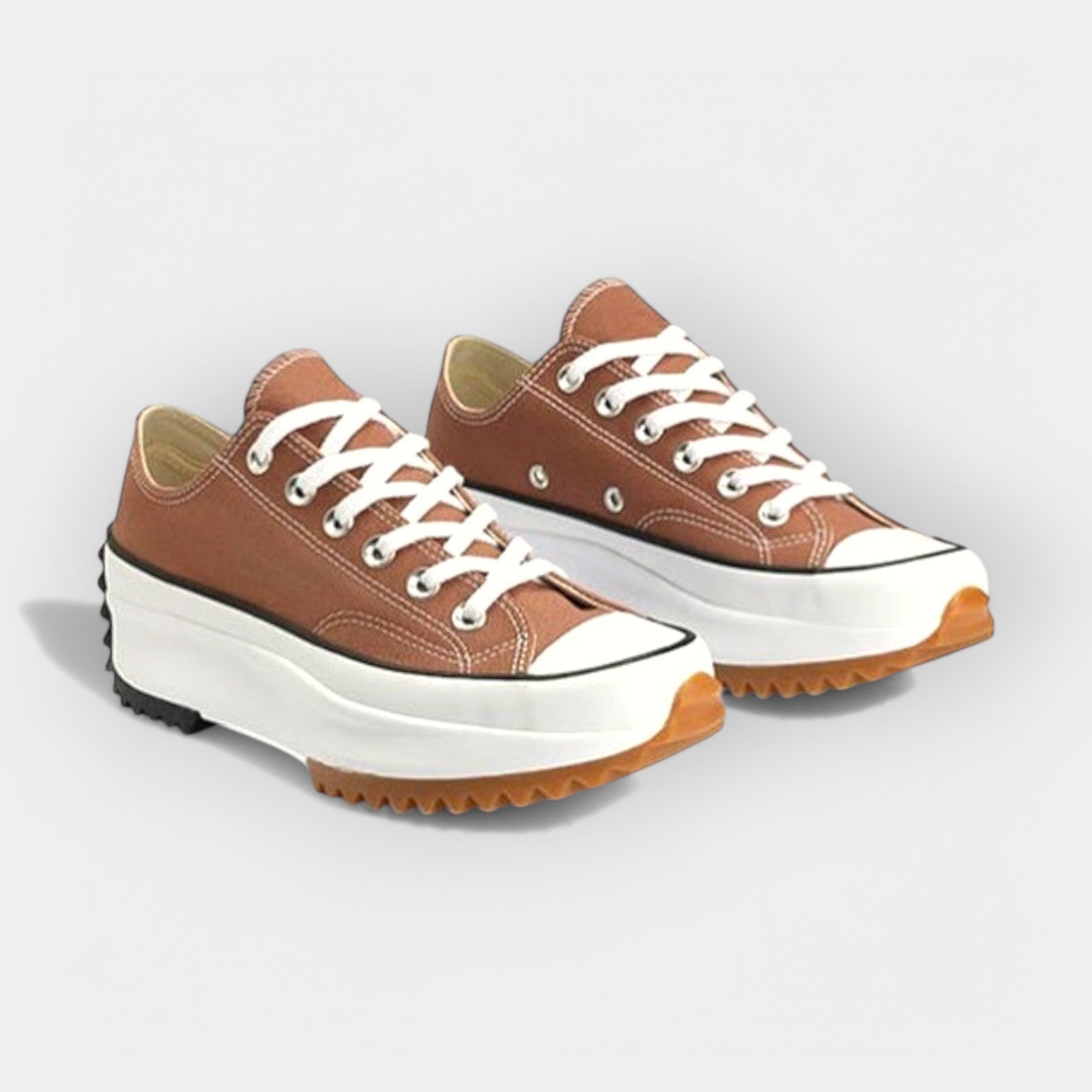 Women's thick-sole comfort trainers in warm brown tones with a chunky ergonomic sole