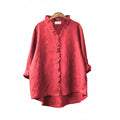 Floaty loose blouse with a feminine frill neckline detail in a relaxed everyday silhouette