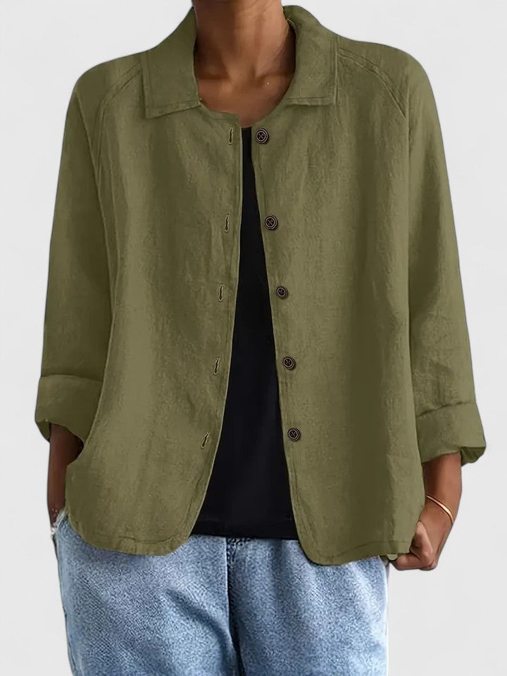 Light blue women's lightweight spring jacket with a minimal, elegant cut