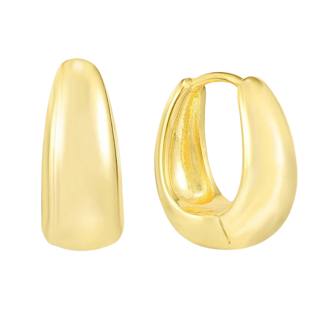 Gold hoop earrings available in small and large sizes