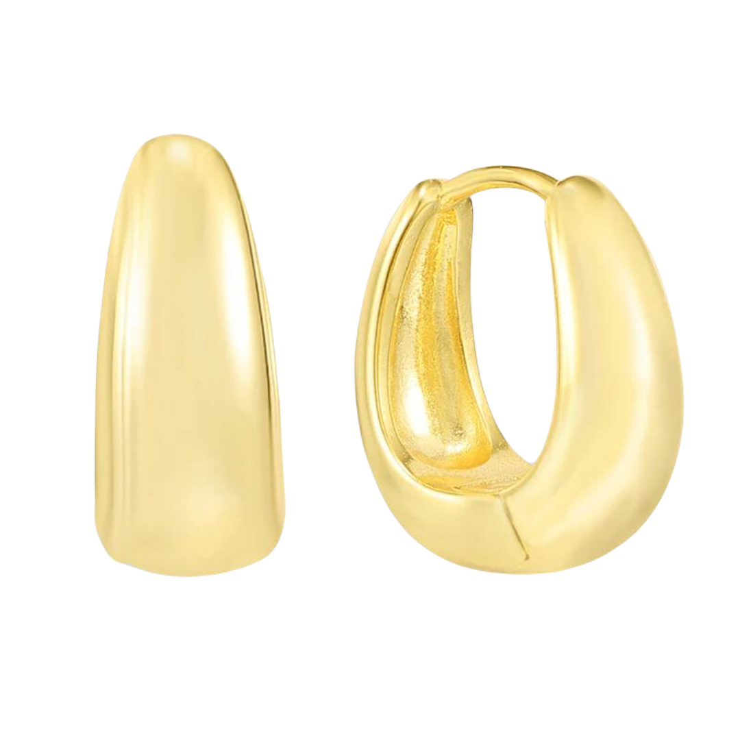 Gold hoop earrings available in small and large sizes