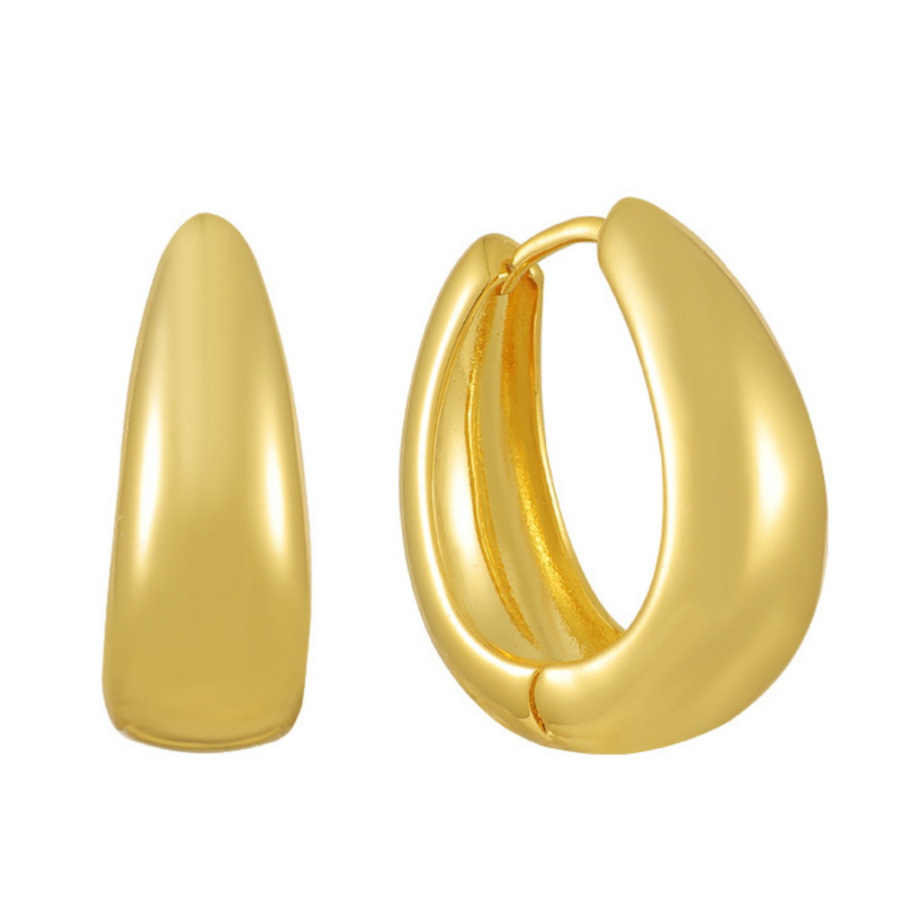 Gold hoop earrings available in small and large sizes