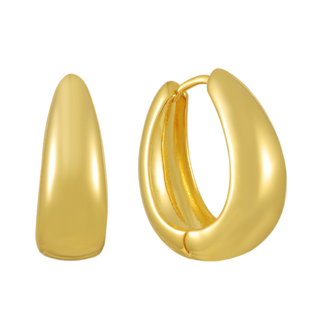 Gold hoop earrings available in small and large sizes