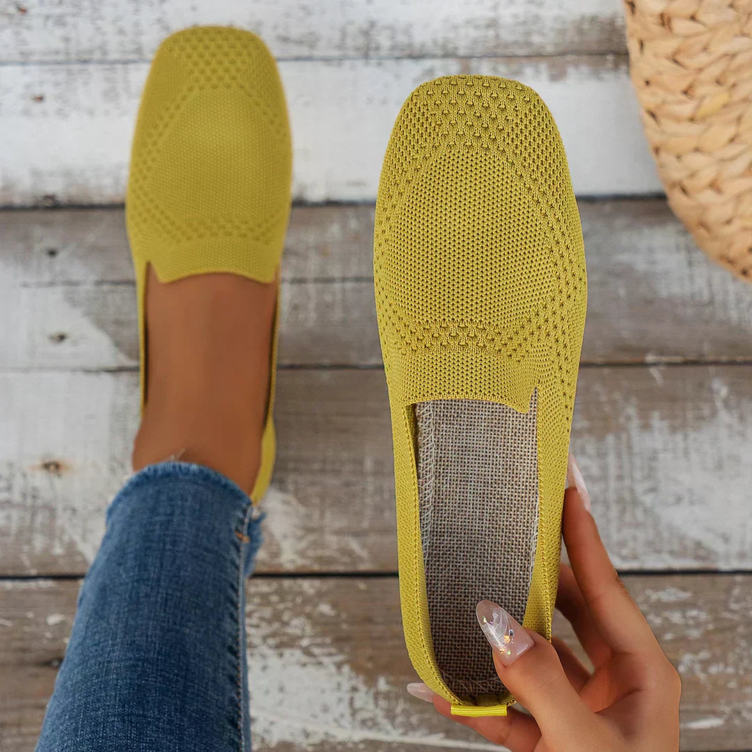 Lightweight breathable slip-on shoe in beige, available in a wide range of colours including black, brown, purple and leopard print