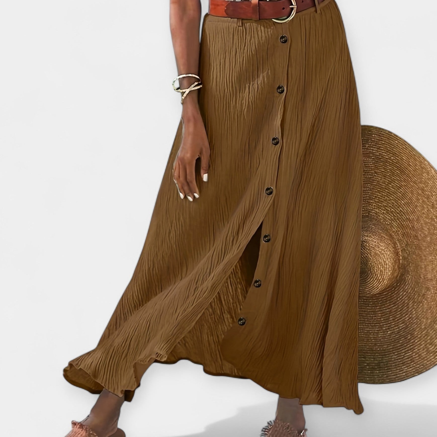 Floaty semi-sheer midi skirt with button-front detail in light blue