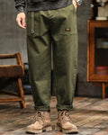 Men's classic cargo trousers in military green with a straight relaxed fit and side pockets