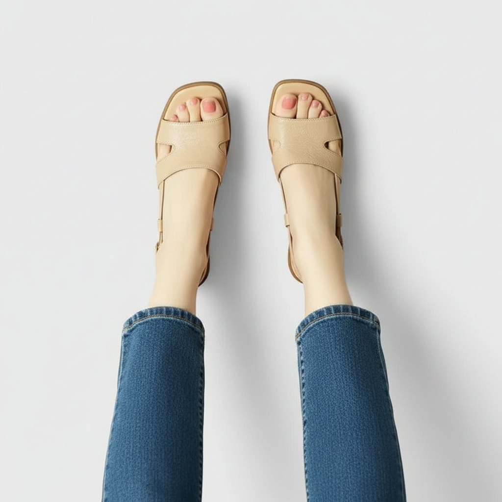 Apricot slingback heels with a single clean strap and wide block heel