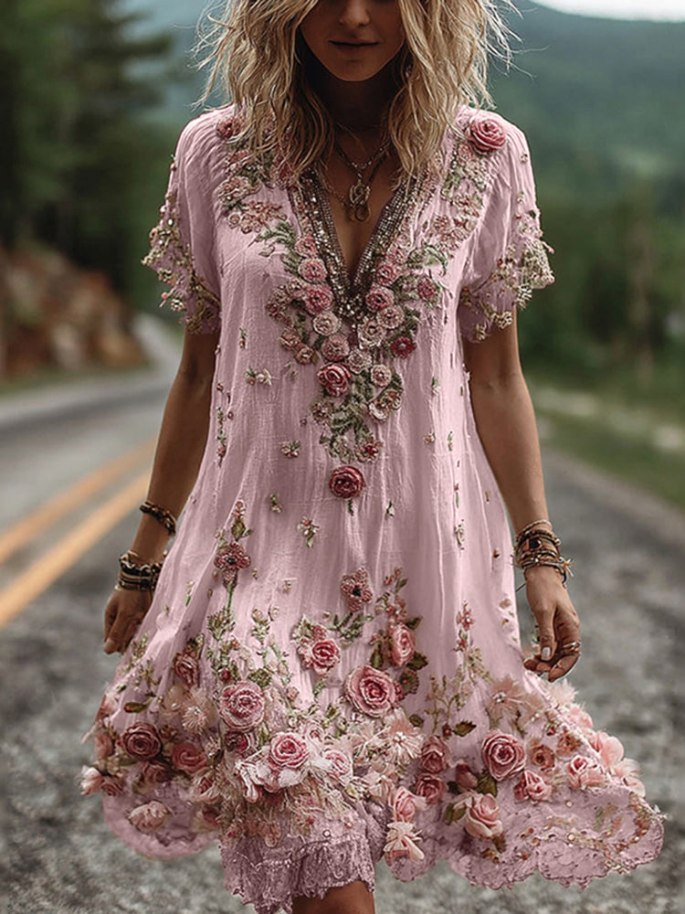 LAILA | Vintage Short-Sleeved Floral Dress