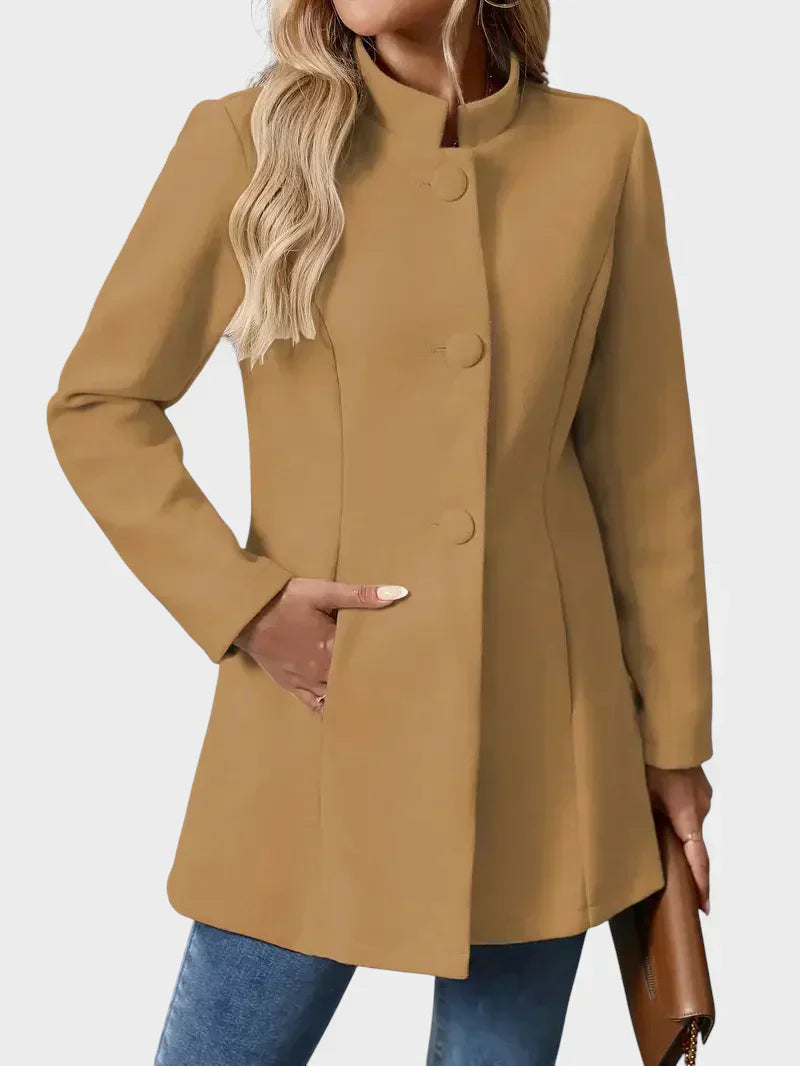 Classic elegant jacket in cream, black and camel with a clean minimalist silhouette