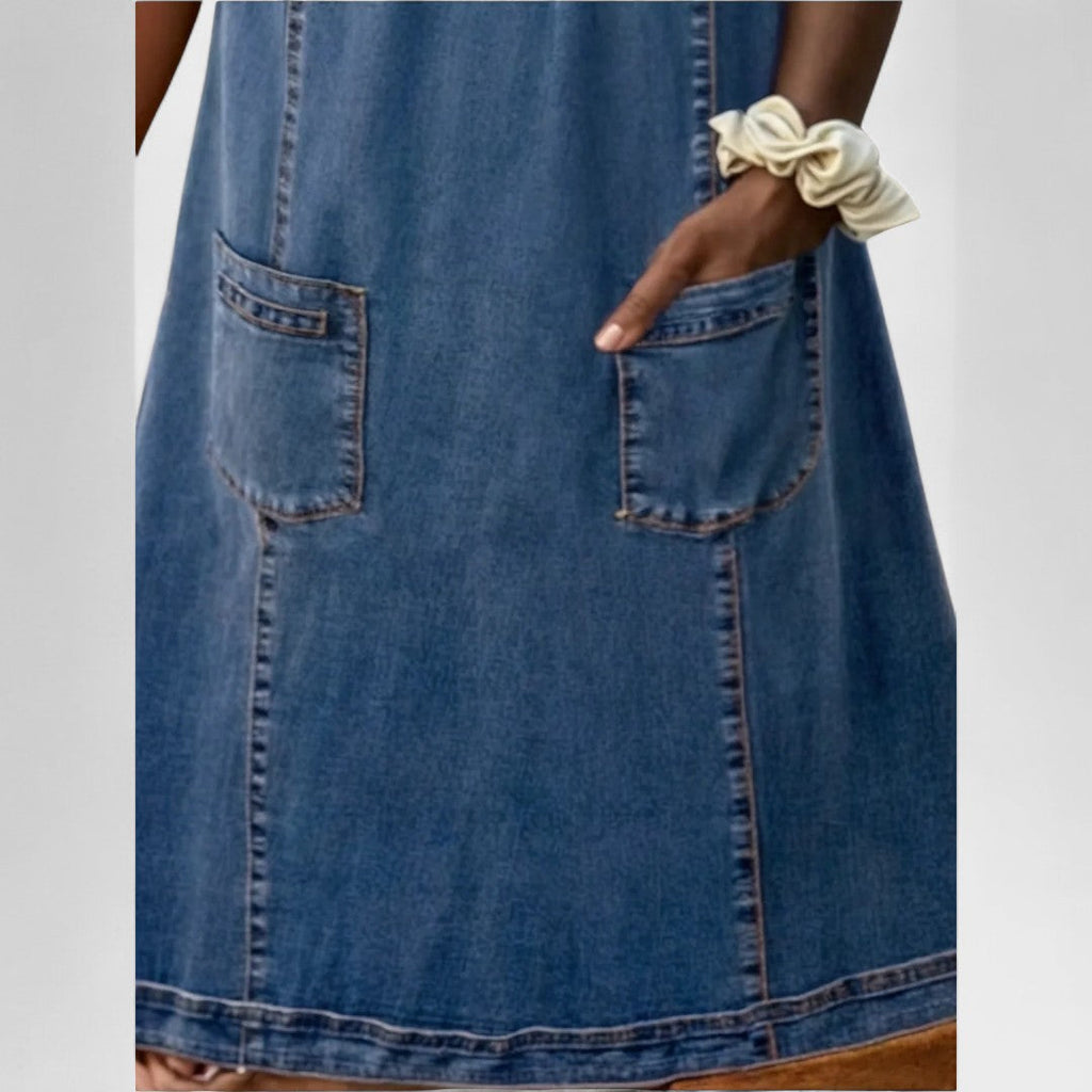 Light blue relaxed casual dress with an easy everyday silhouette
