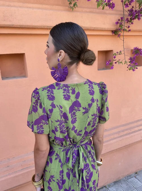 LOREN™ | Vibrant Midi Dress with Puff Sleeves