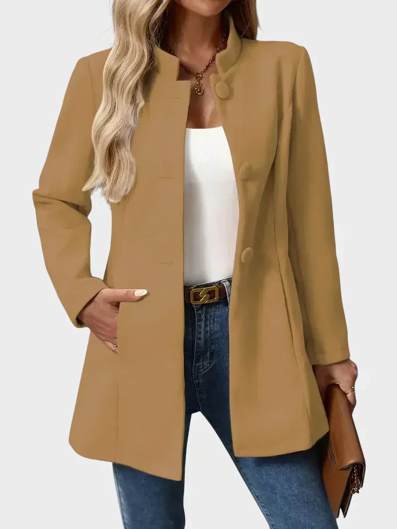 Classic elegant jacket in cream, black and camel with a clean minimalist silhouette