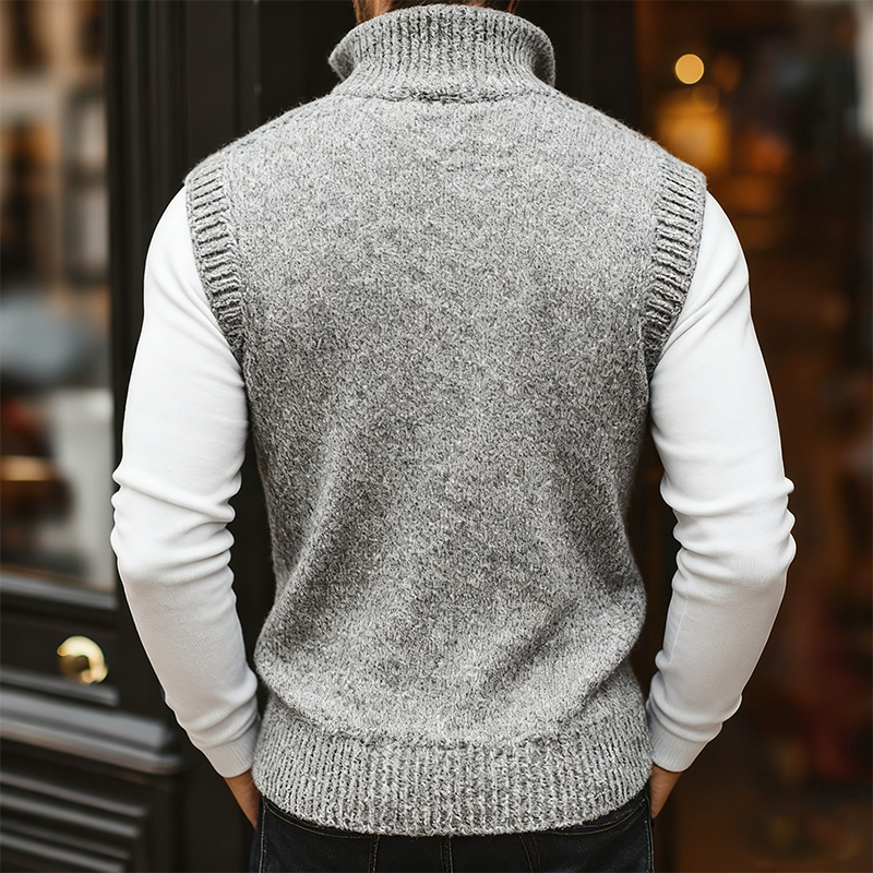 Men's retro single-button knit waistcoat in a classic structured silhouette