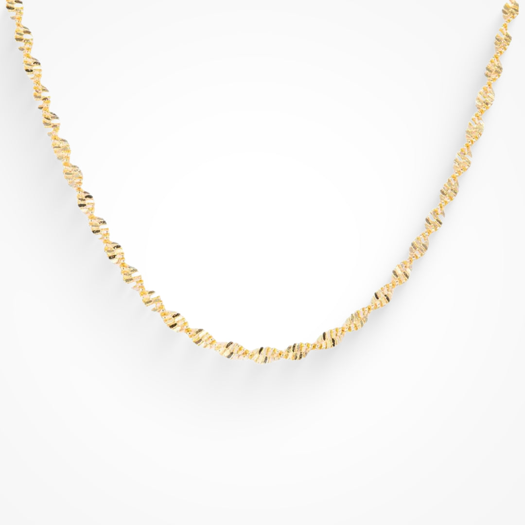 Double helix pendant necklace in gold tone on a plain white background
