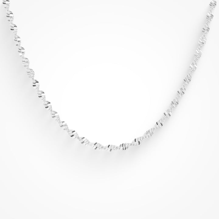 Double helix pendant necklace in gold tone on a plain white background