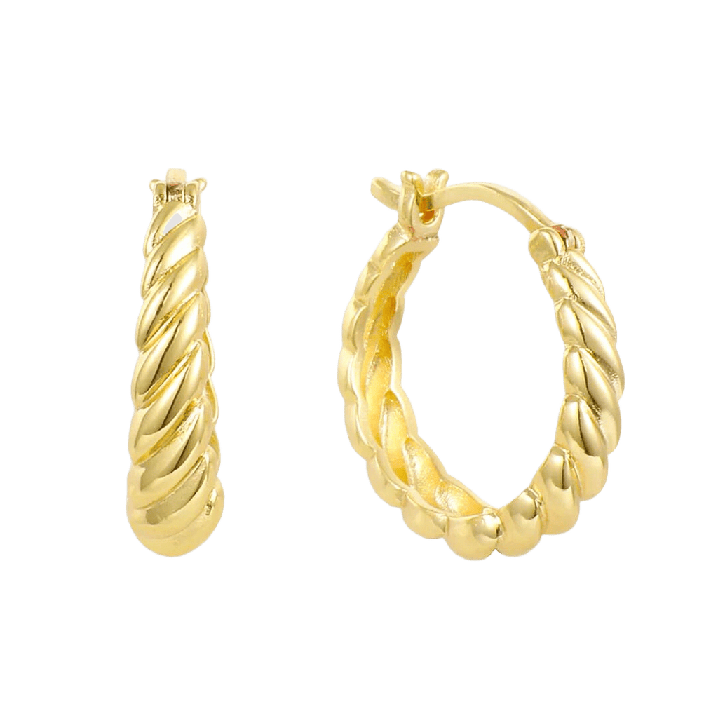 Gold twisted side ring earrings with polished finish