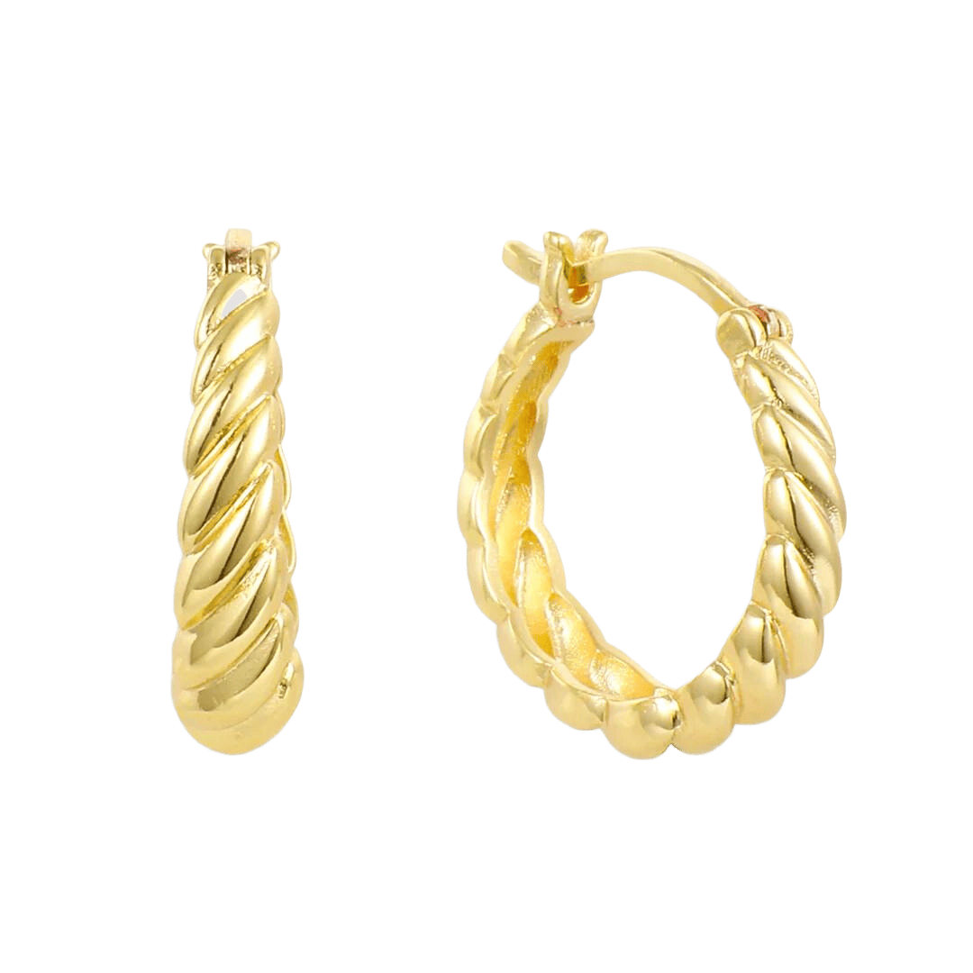 Gold twisted side ring earrings with polished finish