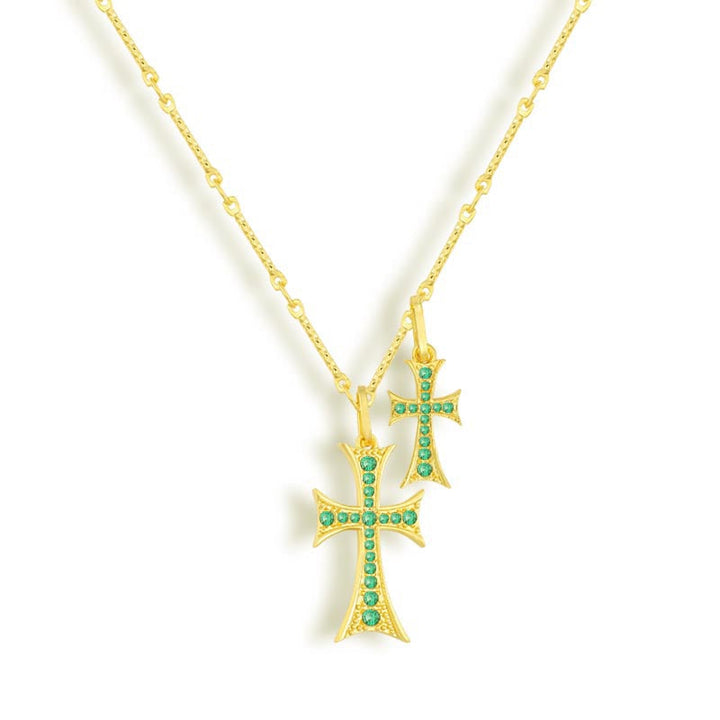 Double strand necklace with blue stone accents in a gold tone finish