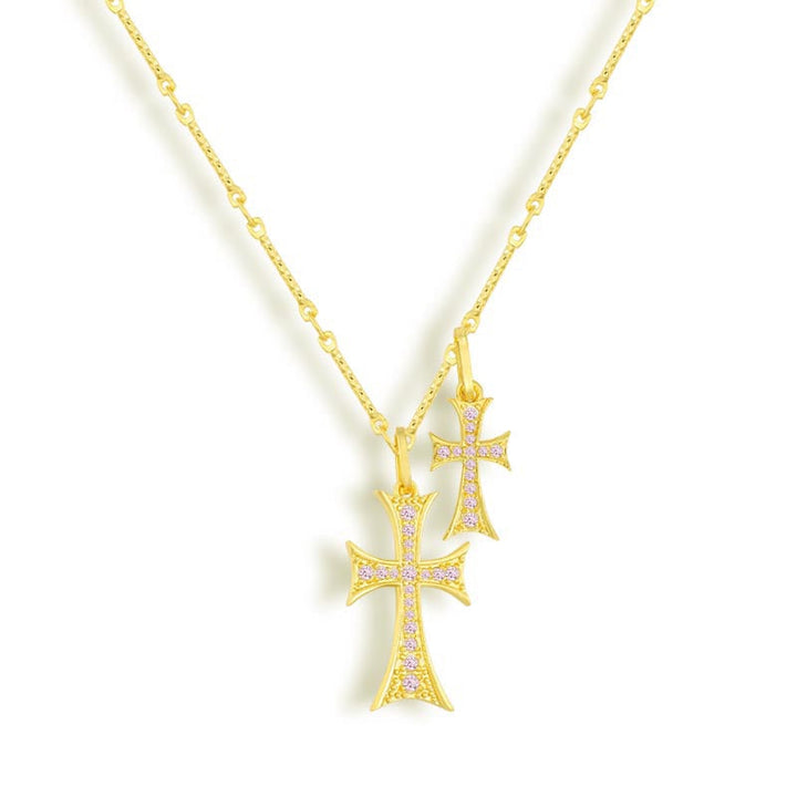 Double strand necklace with blue stone accents in a gold tone finish