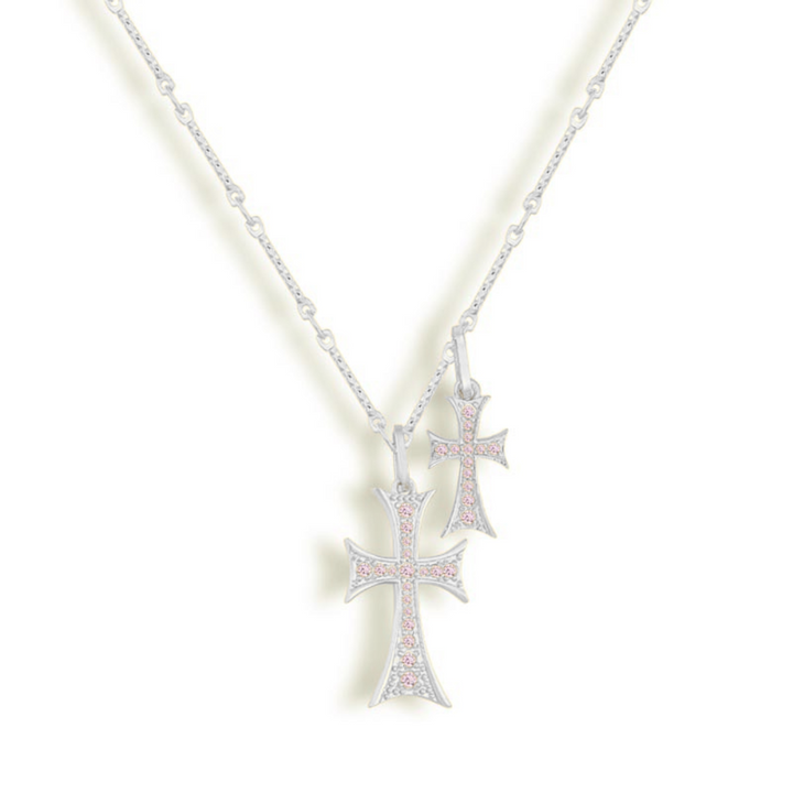 Double strand necklace with blue stone accents in a gold tone finish
