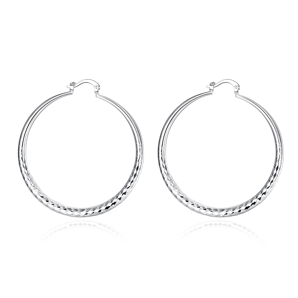A pair of polished 925 sterling silver circular hoop earrings with a high-shine finish