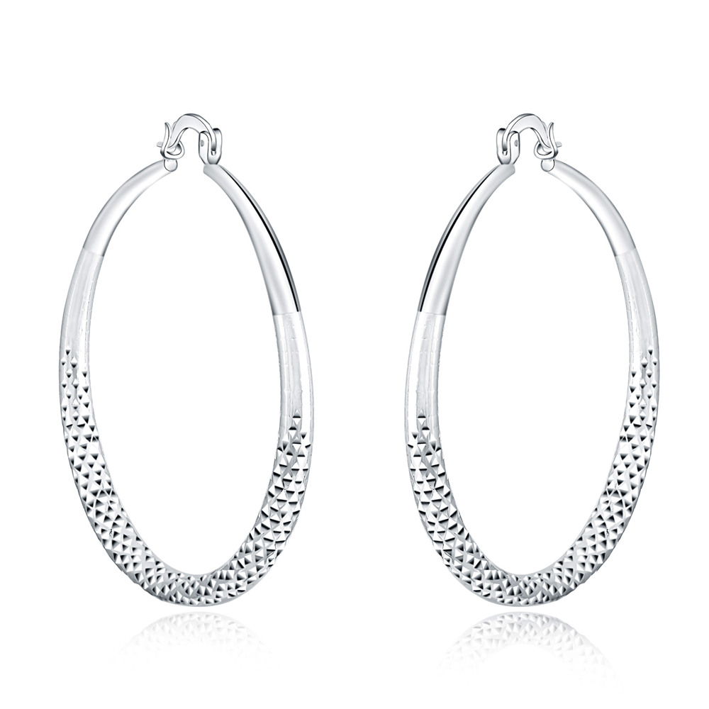 A pair of polished 925 sterling silver circular hoop earrings with a high-shine finish