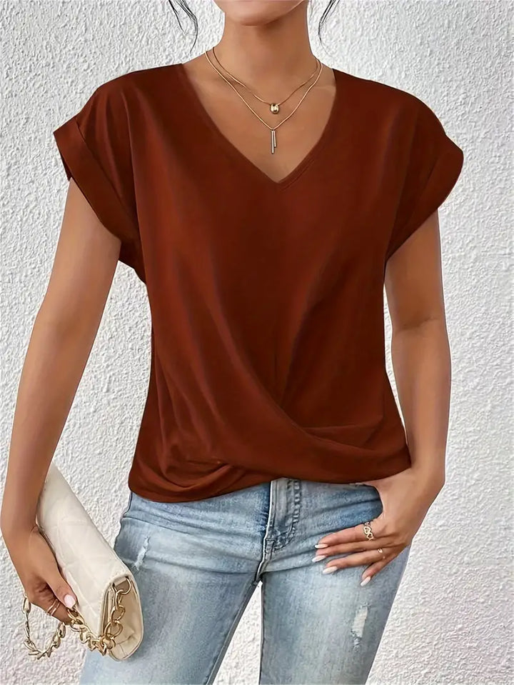 Navy V-neck everyday top with a soft, flattering and relaxed silhouette