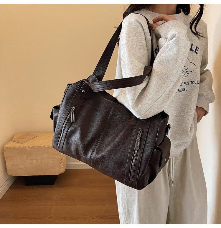 Classic structured tote bag in dark brown with comfortable shoulder straps
