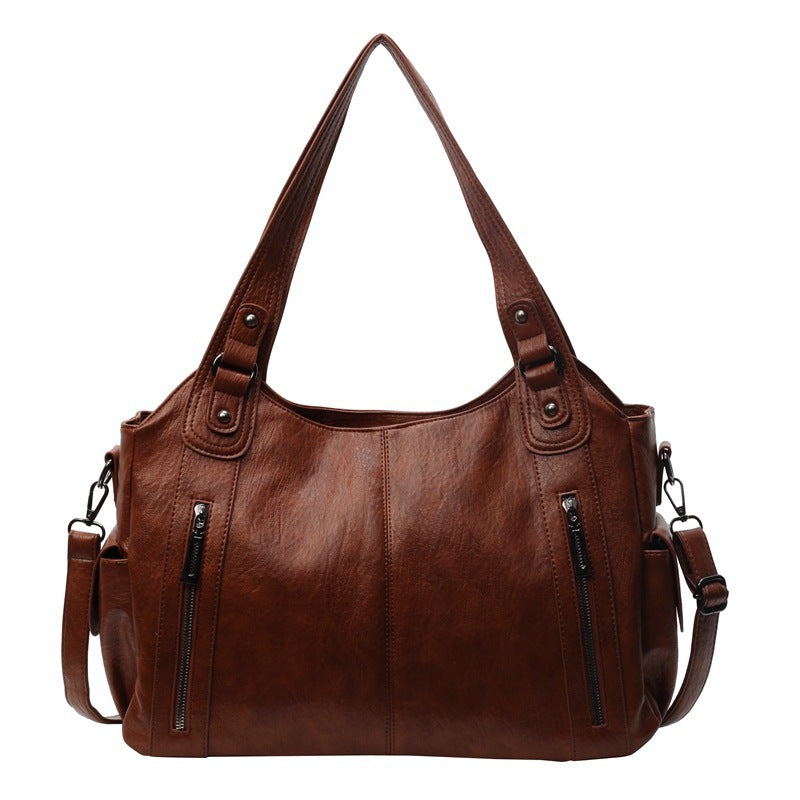 Classic structured tote bag in dark brown with comfortable shoulder straps