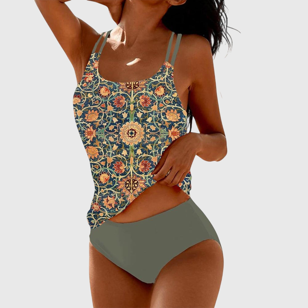 Boho-printed one-piece swimsuit with side cutout details