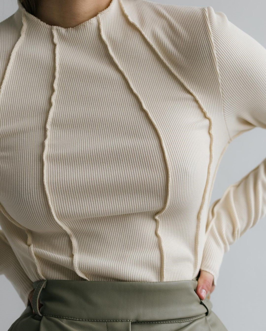 Apricot long-sleeve essential top with a clean, flattering and relaxed silhouette