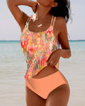 Floral one-piece swimsuit with double shoulder straps in multicolour floral print