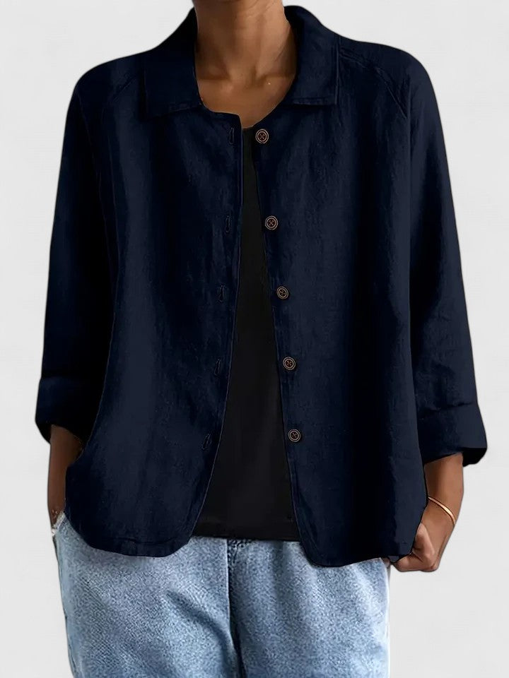 Light blue women's lightweight spring jacket with a minimal, elegant cut