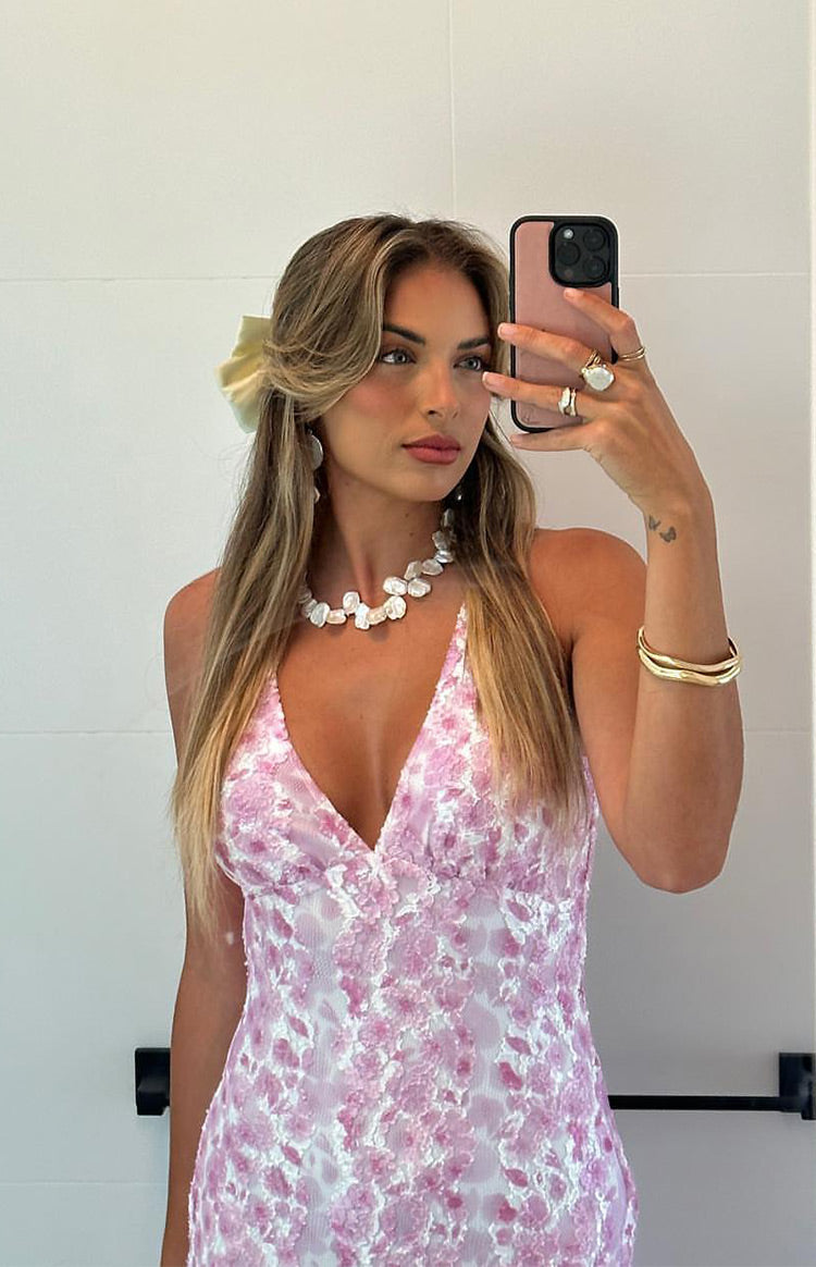 FARIDA™ | Pink Lace Maxi Dress
