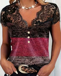 Elsa | V-Neck T-Shirt with Lace and Colour Patchwork