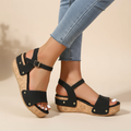 Platform sandals in black with an ankle strap and a clean, structured sole