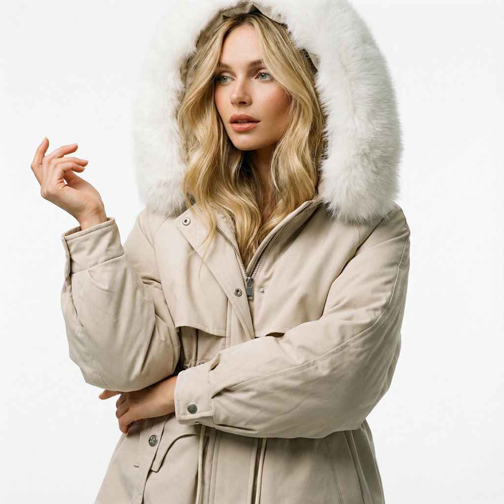 An elegant structured winter coat in camel, styled over a layered winter outfit