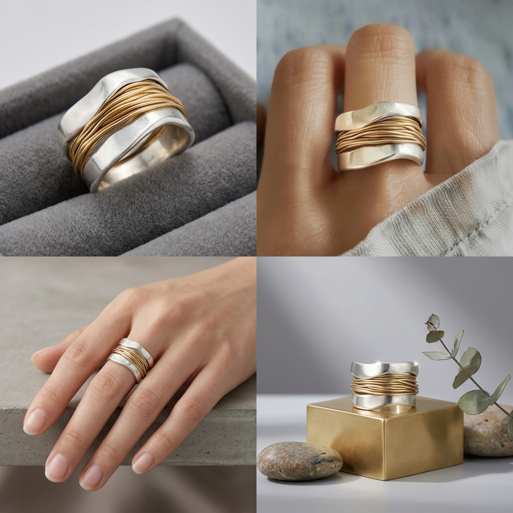 Two-tone minimalist ring with layered structure and smooth clean lines