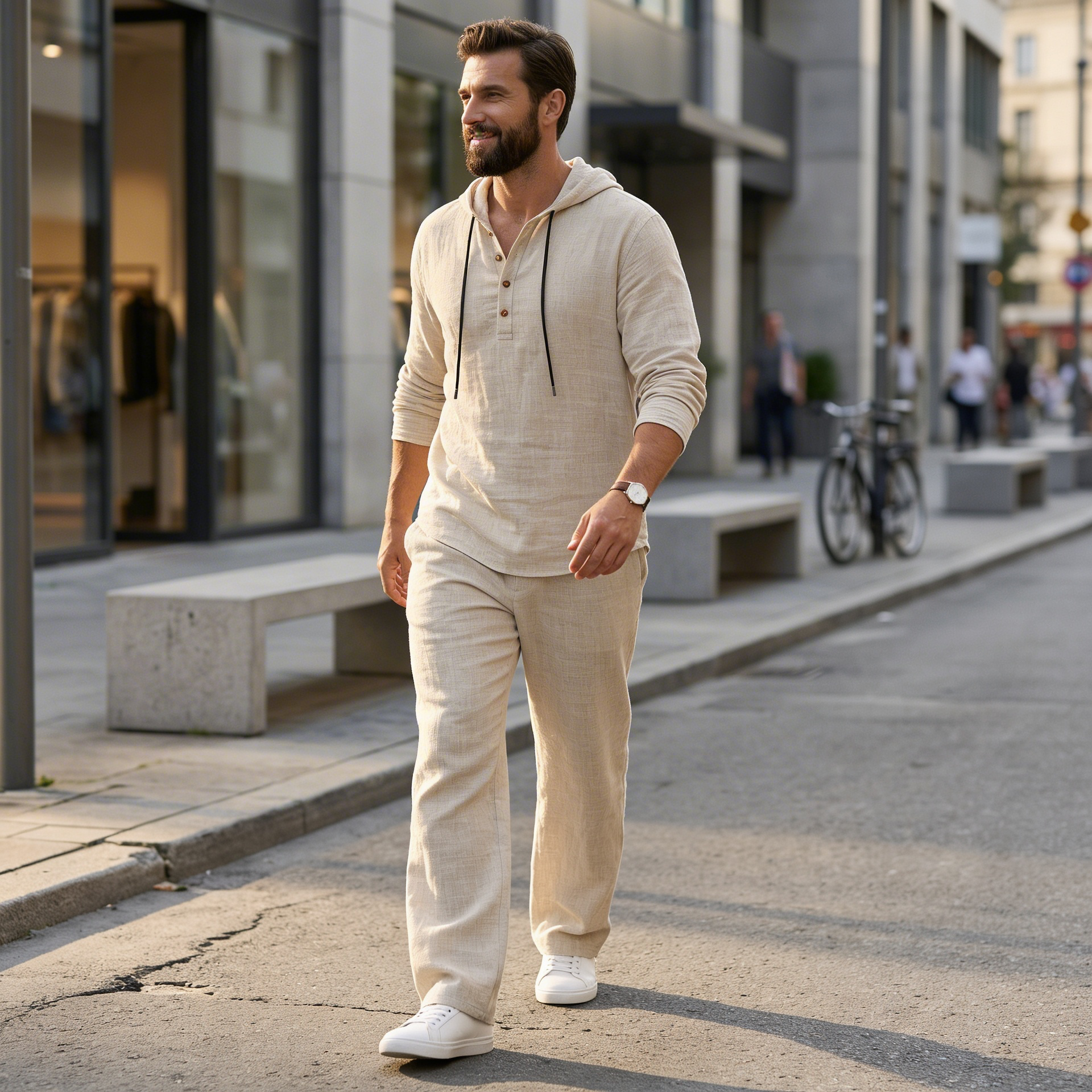 Men's co-ordinated two-piece summer set in a relaxed, minimalist style with clean lines